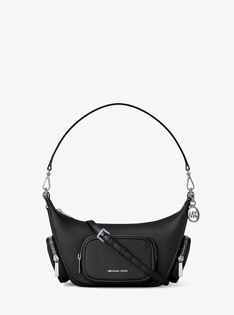 Michael Kors Merritt Small Pebbled Leather Convertible Crossbody Bag en Black — vista frontal | Original Export