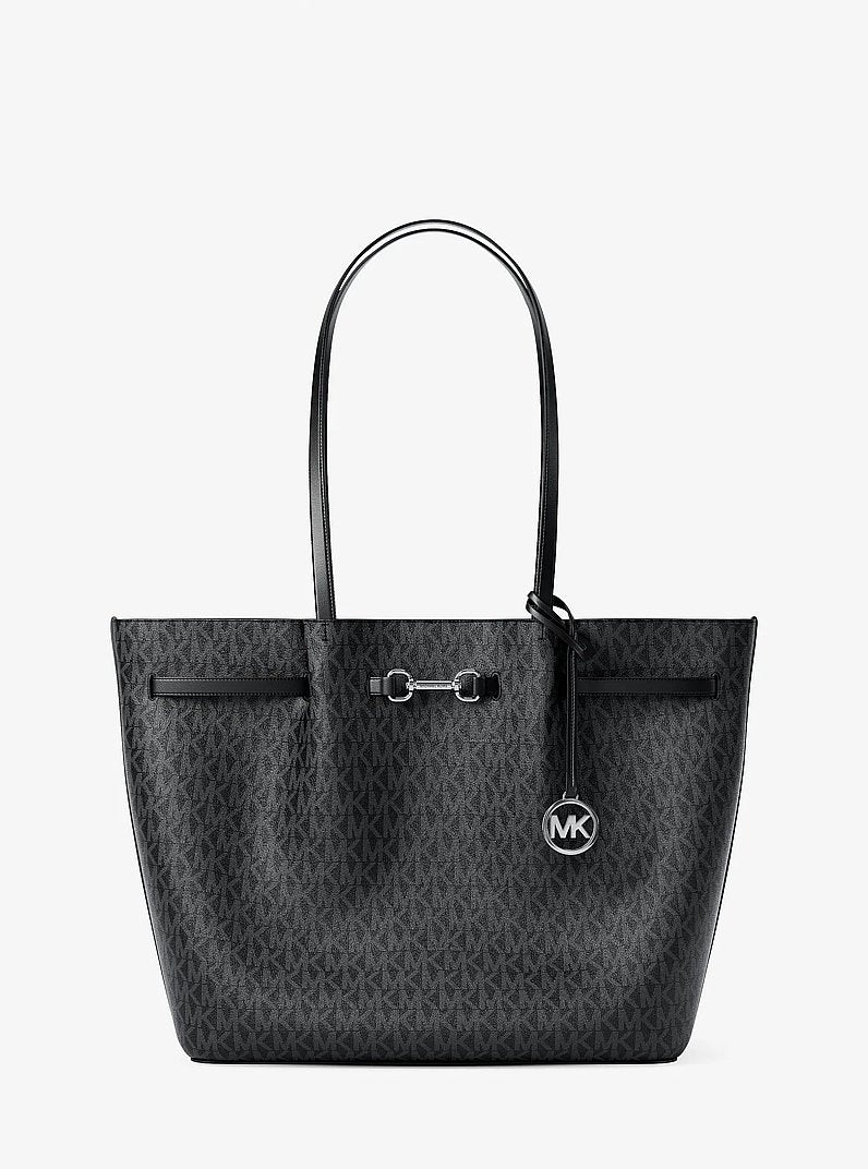 Michael Kors Carson Large Signature Logo Tote Bag en Black — vista frontal | Original Export