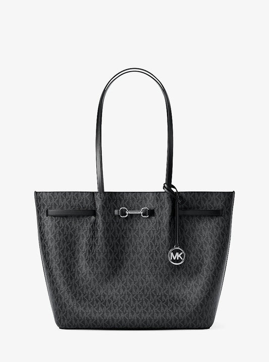 Michael Kors Carson Large Signature Logo Tote Bag en Black — vista frontal | Original Export