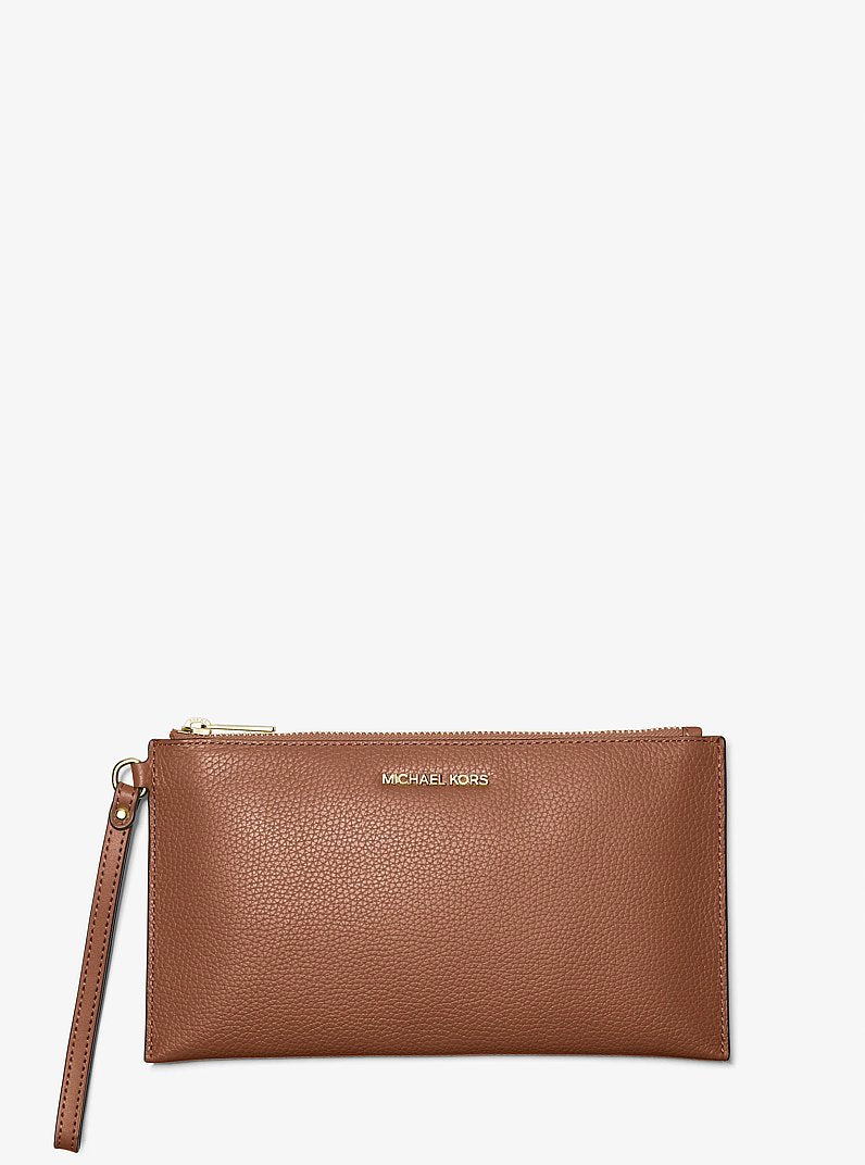Nécessaire Michael Kors Jet Set Travel Large Pebbled Leather Pouch, Couro Pebbled, cor Luggage (Castanho Claro), vista frontal | Original Exports