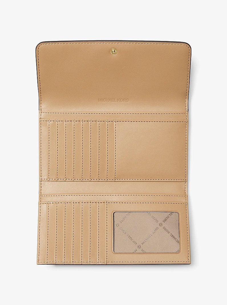 Carteira Michael Kors Jet Set Large Signature Logo Tri-Fold Wallet, Lona com Logo Signature, cor Honeywheat Multicolor, vista lateral | Original Exports