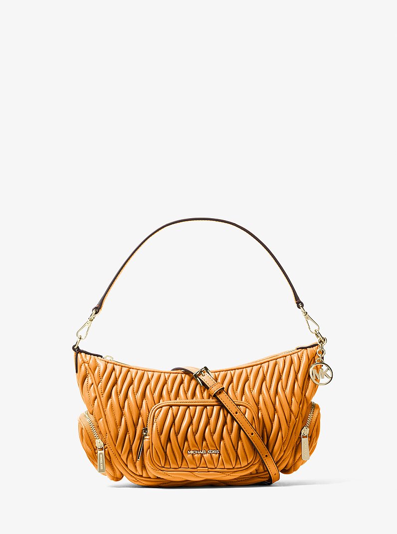 Michael Kors Merritt Matelassé Convertible Crossbody Bag en Radiant Orange — vista frontal | Original Export