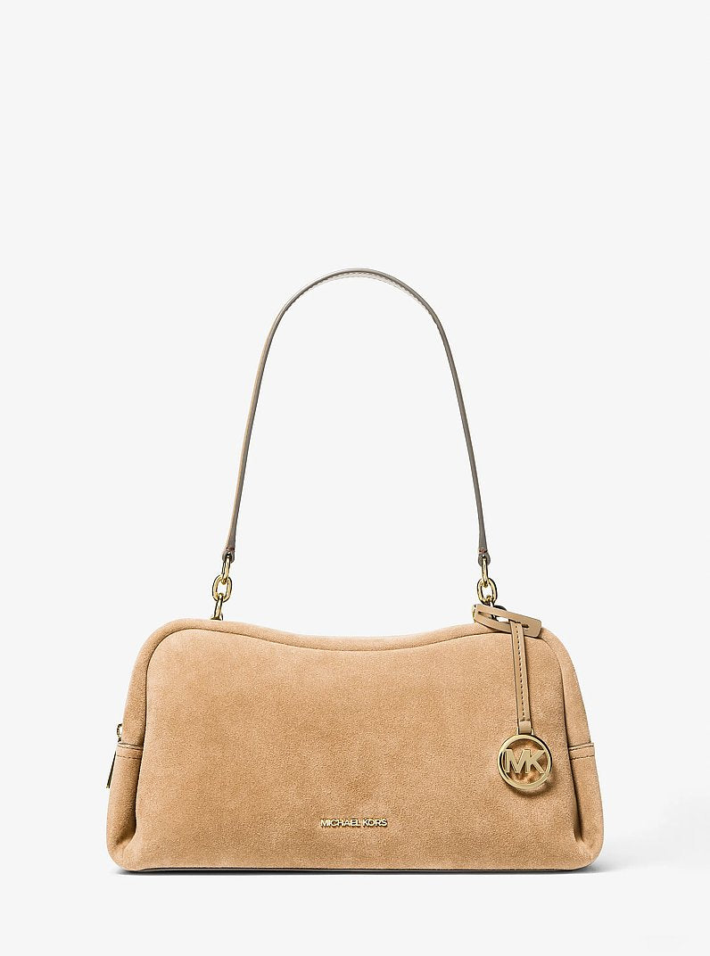 Michael Kors Cecily Medium Suede Shoulder Bag en Camel — vista frontal | Original Export