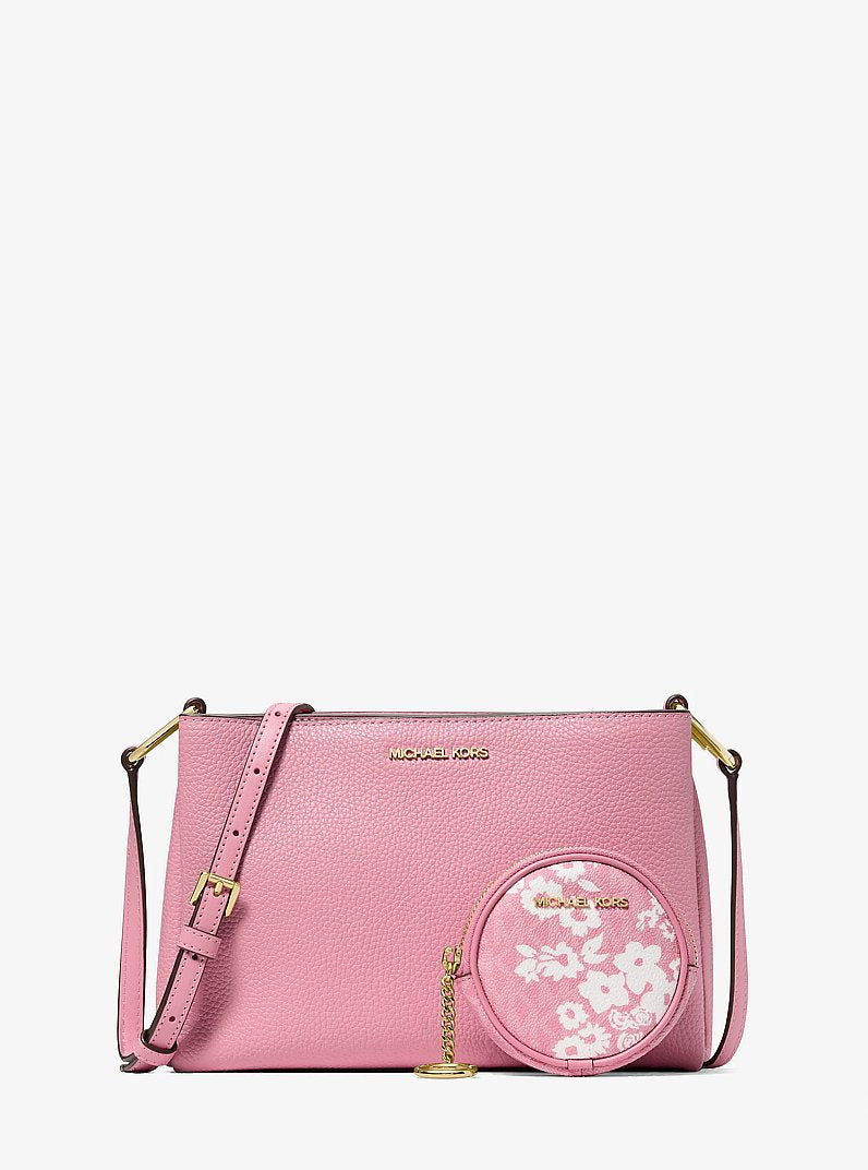 Nécessaire Michael Kors Trisha Pebbled Leather Crossbody Bag With Pouch, Couro Pebbled, cor Carnation (Rosa Cravo), vista frontal | Original Exports