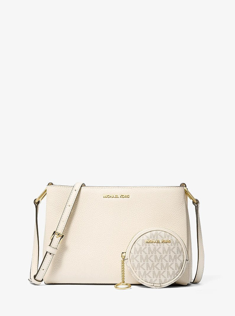 Nécessaire Michael Kors Trisha Pebbled Leather Crossbody Bag With Pouch Gift Set, Couro Pebbled, cor Creme Claro, vista frontal | Original Exports