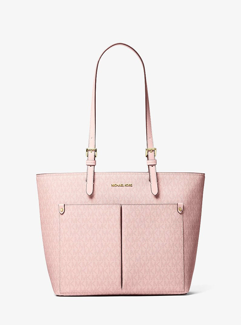 Michael Kors Jet Set Medium Signature Logo Pocket Tote Bag en Powder Blush — vista frontal | Original Export