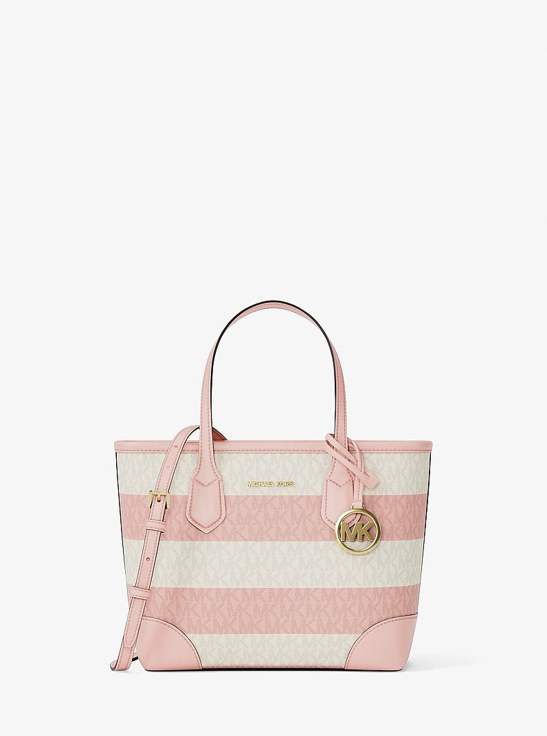 Eva Extra-Small Striped Signature Logo Convertible Tote Bag in POWDER BLUSH