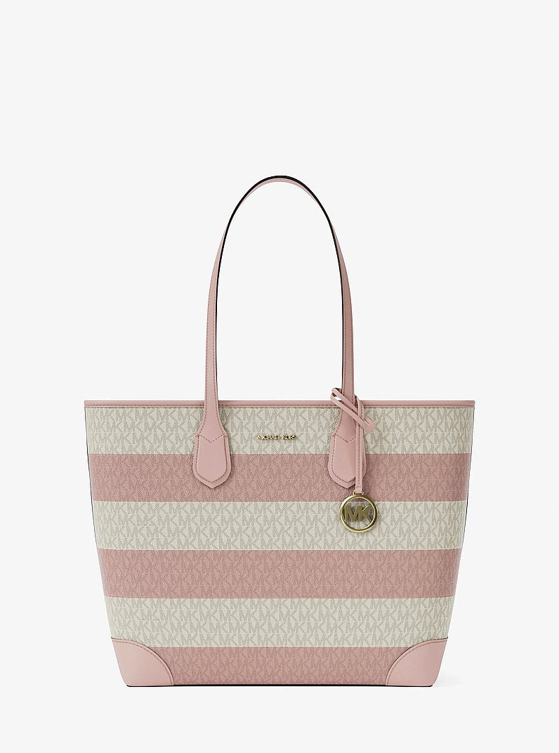 Eva Large Striped Signature Logo Tote Bag in POWDER BLUSH
