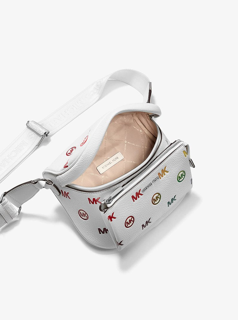 Slater Medium Rainbow Logo Embossed Sling Pack in OPTIC WHITE | Michael Kors