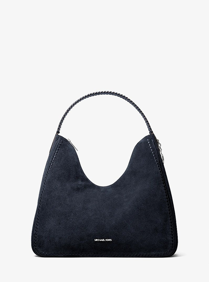 Nayla Medium Suede Hobo Shoulder Bag in NAVY