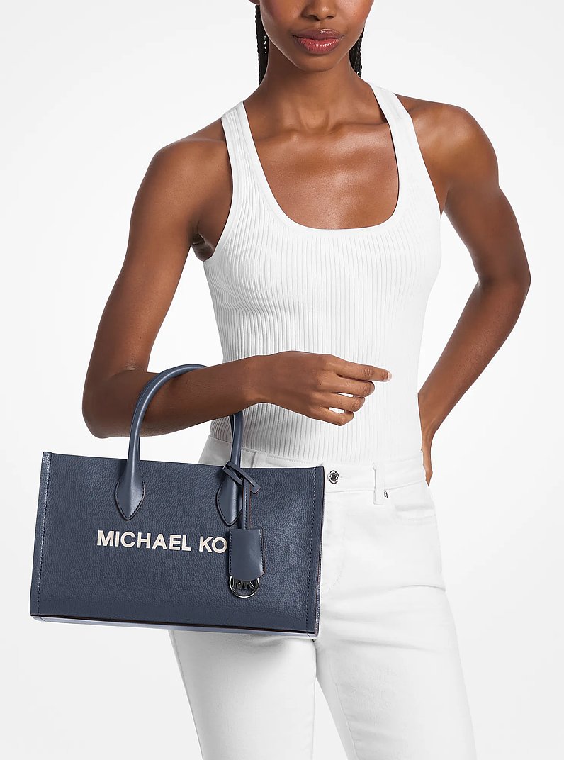 Bolsa Michael Kors Mirella Medium Pebbled Leather Satchel, Couro Pebbled, cor Azul Marinho, vista interna | Original Exports