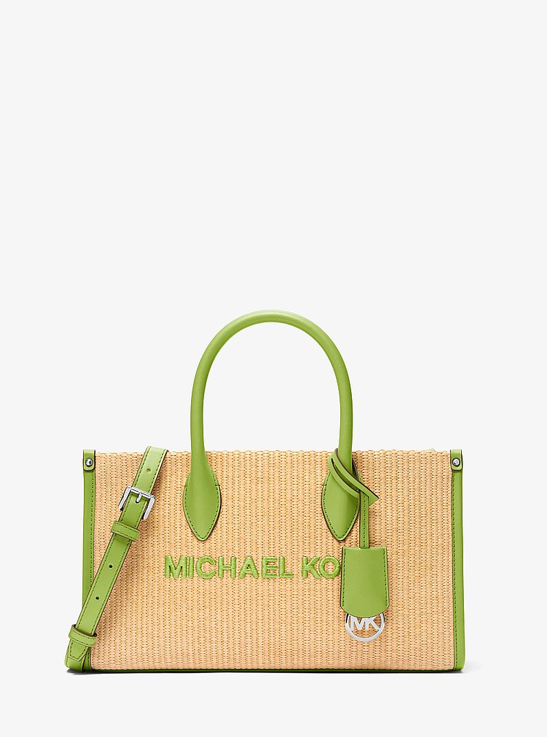 Bolsa Michael Kors Mirella Medium Woven Satchel, Trançado, cor Lima (Verde Limão), vista frontal | Original Exports