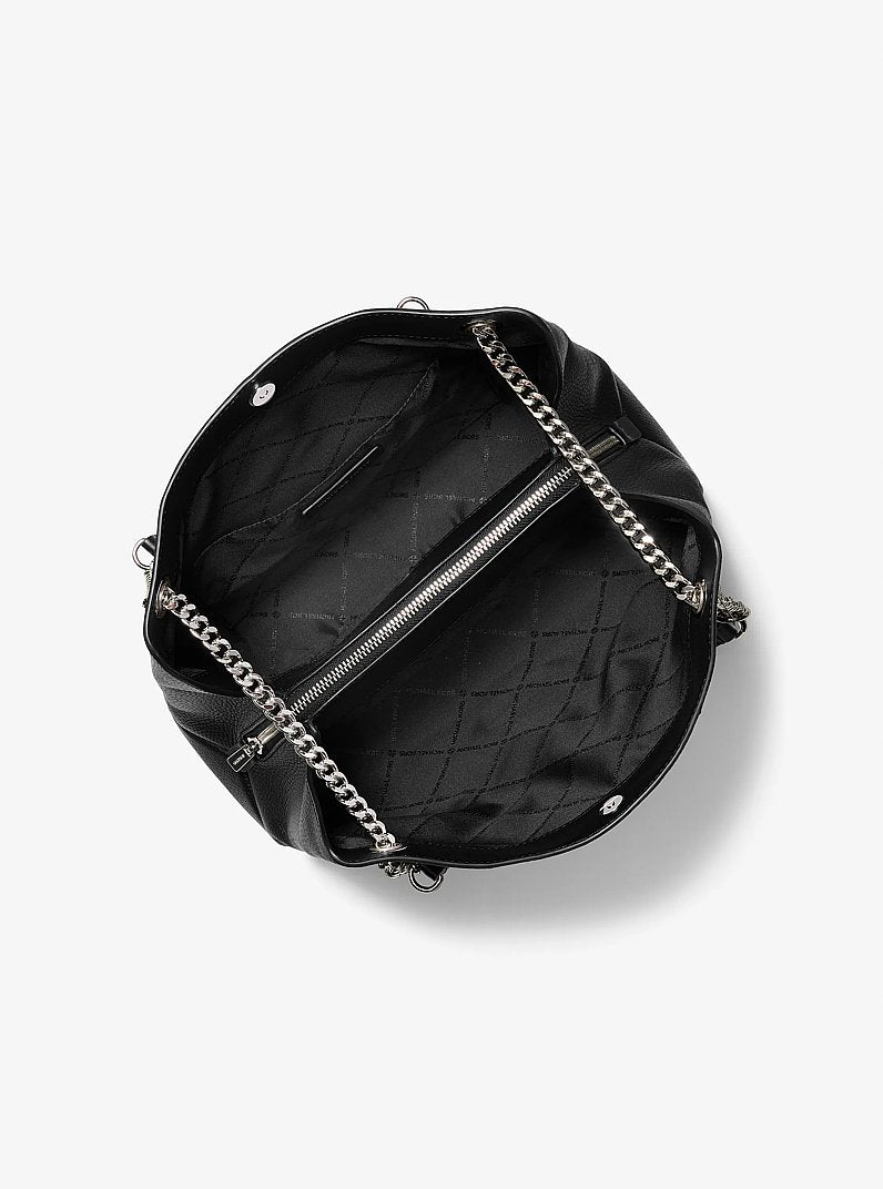 Bolsa Michael Kors Christina Medium Pebbled Leather Messenger Bag, Couro Pebbled, cor Preto, vista lateral | Original Exports