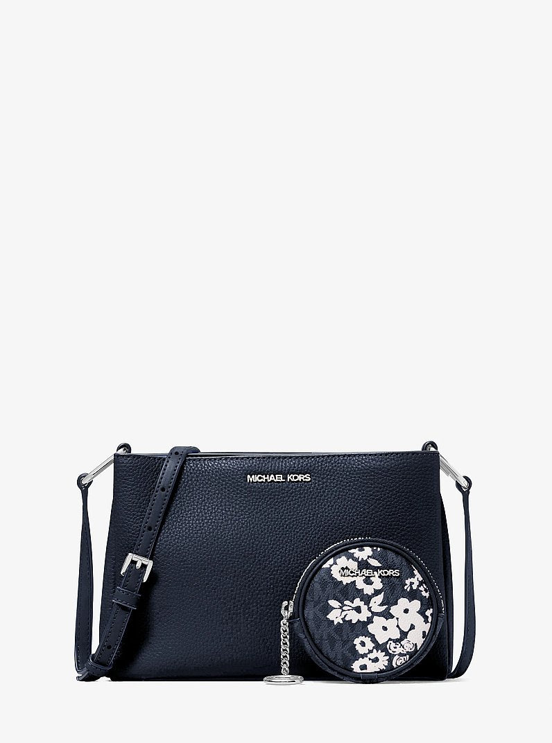 Nécessaire Michael Kors Trisha Pebbled Leather Crossbody Bag With Printed Signature Logo Pouch, Couro Pebbled, cor Azul Marinho, vista frontal | Original Exports