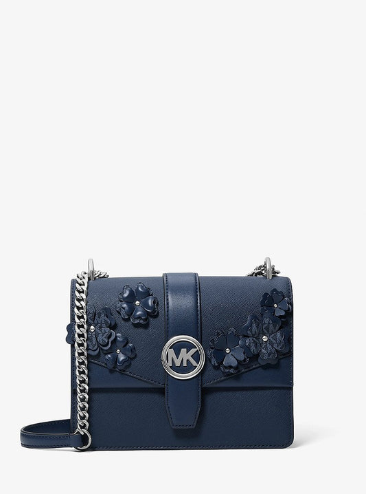 Michael Kors Greenwich Small Floral Embellished Crossbody Bag en Navy — vista frontal | Original Export