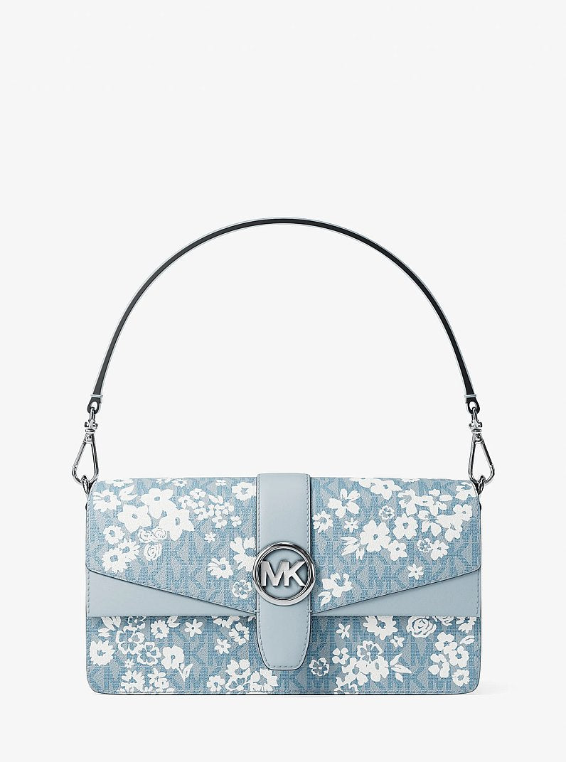 Michael Kors Greenwich Medium Printed Signature Logo Convertible Shoulder Bag en Admiral — vista frontal | Original Export