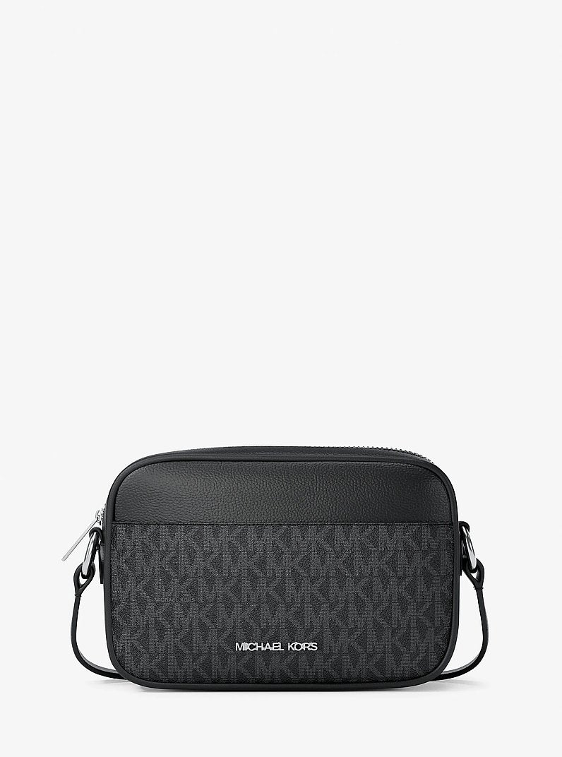 Jet Set Travel Small Signature Logo Camera Crossbody Bag in BLACK | Michael Kors