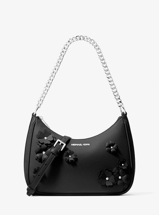 Michael Kors Jet Set Travel Large Floral Embellished Convertible Crossbody Bag en Black — vista frontal | Original Export