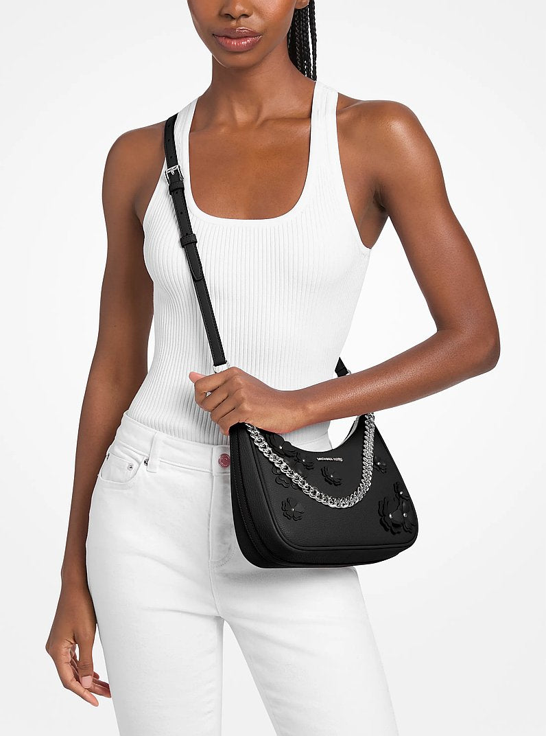 Michael Kors Jet Set Travel Large Floral Embellished Convertible Crossbody Bag en Black — vista trasera | Original Export
