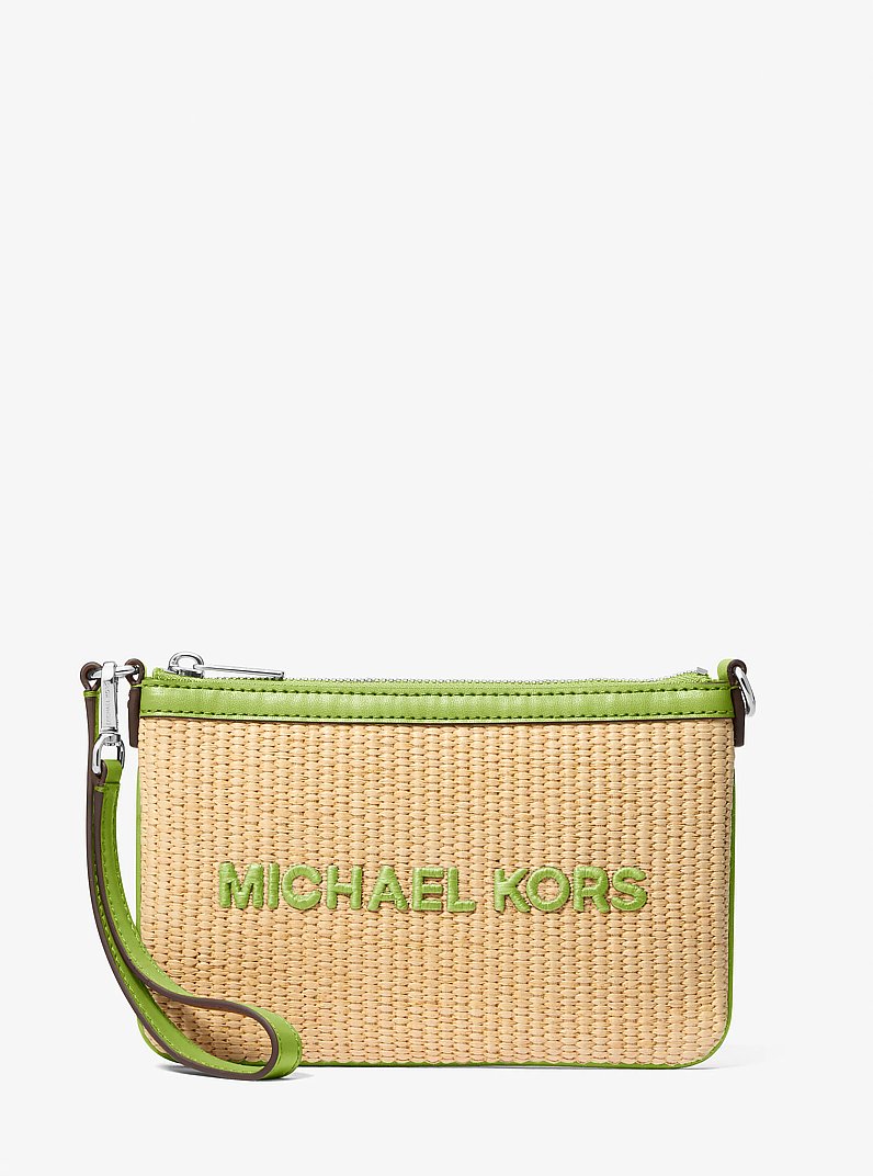 Carteira de Pulso Michael Kors Jet Set Travel Small Woven Wristlet, Trançado, cor Lima (Verde Limão), vista frontal | Original Exports