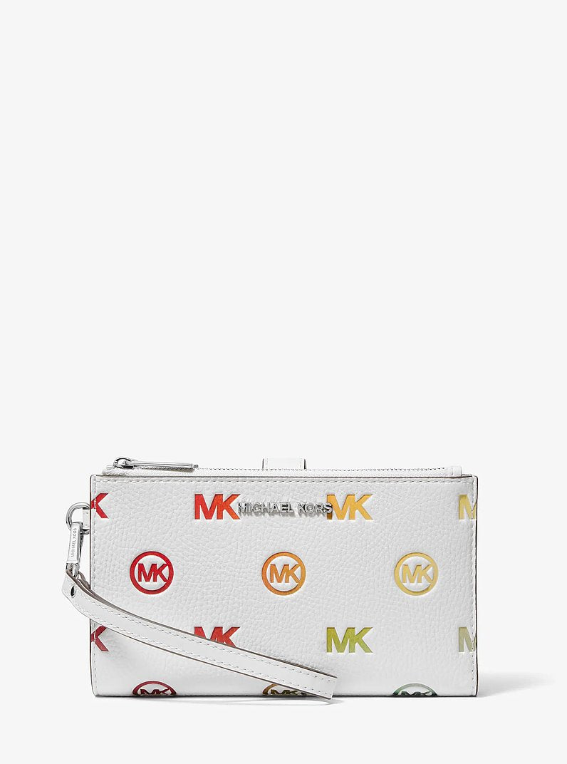 Carteira de Pulso Michael Kors Jet Set Travel Rainbow Logo Embossed Wristlet, Logo em Relevo, cor Branco Óptico, vista frontal | Original Exports