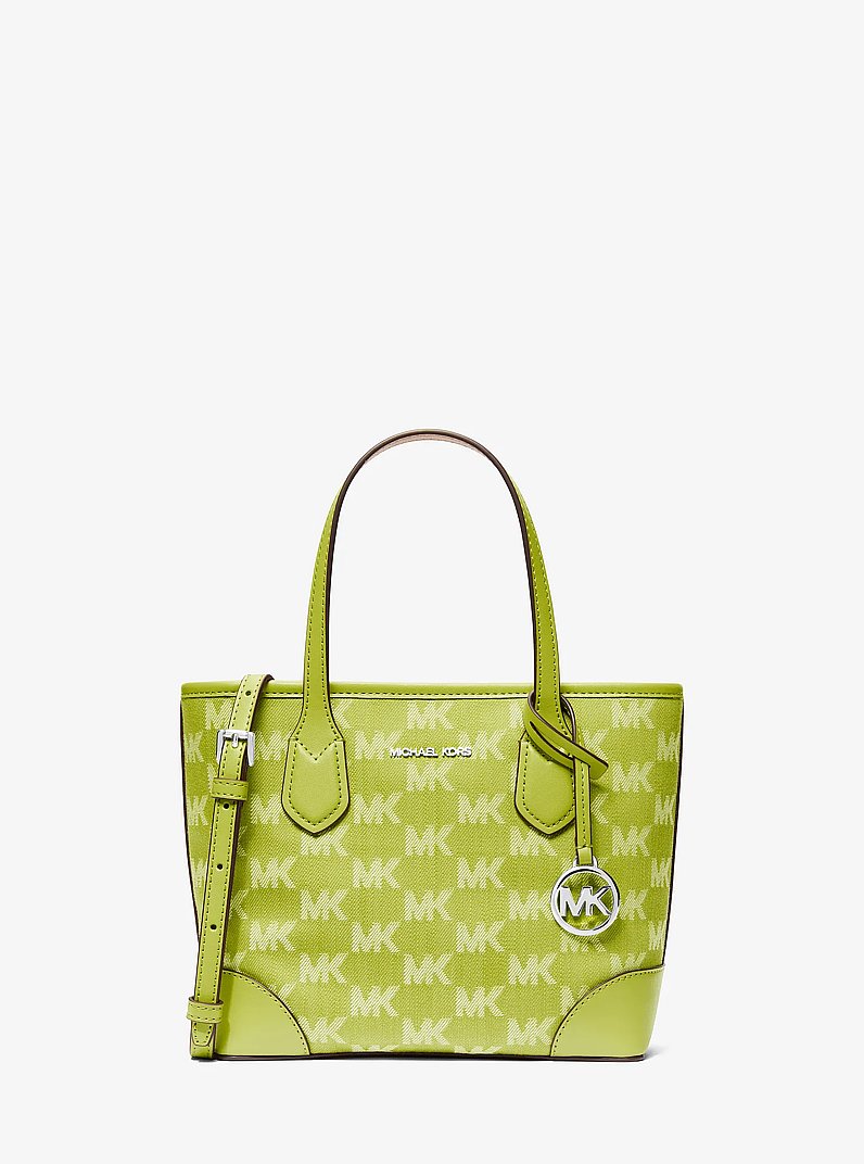 Eva Extra-Small Logo Jacquard Denim Convertible Tote Bag in LIME