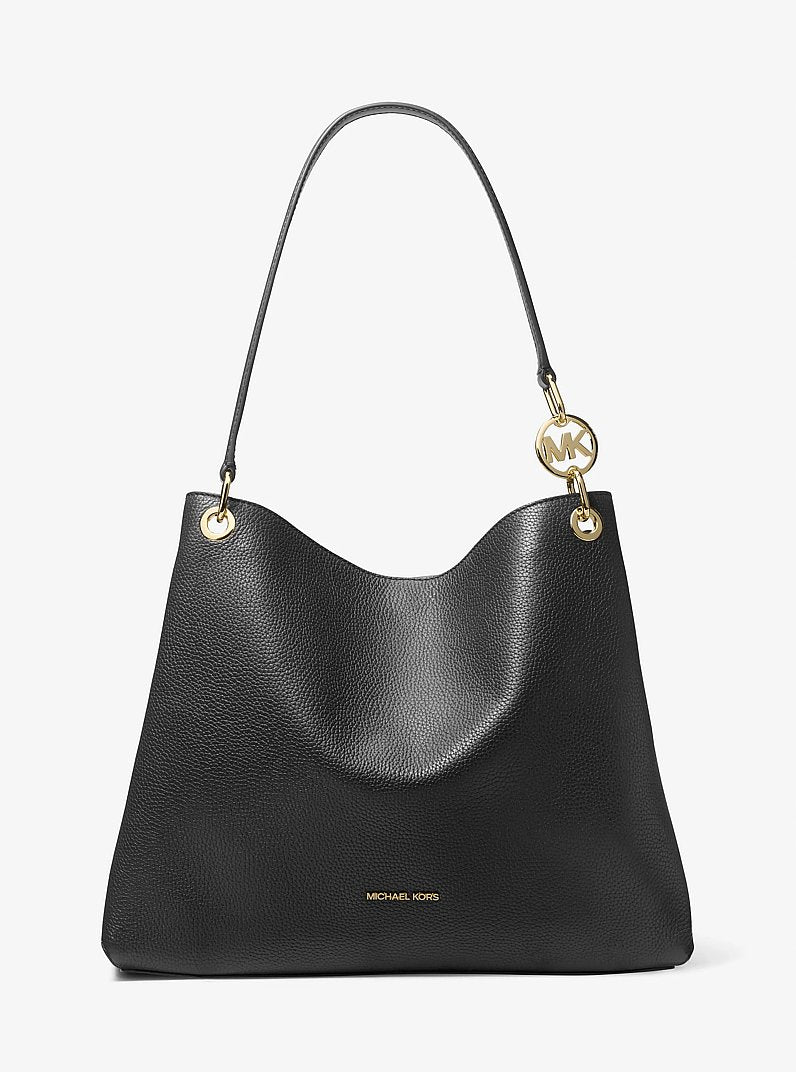 Michael Kors Christina Large Pebbled Leather Shoulder Bag en Black — vista frontal | Original Export