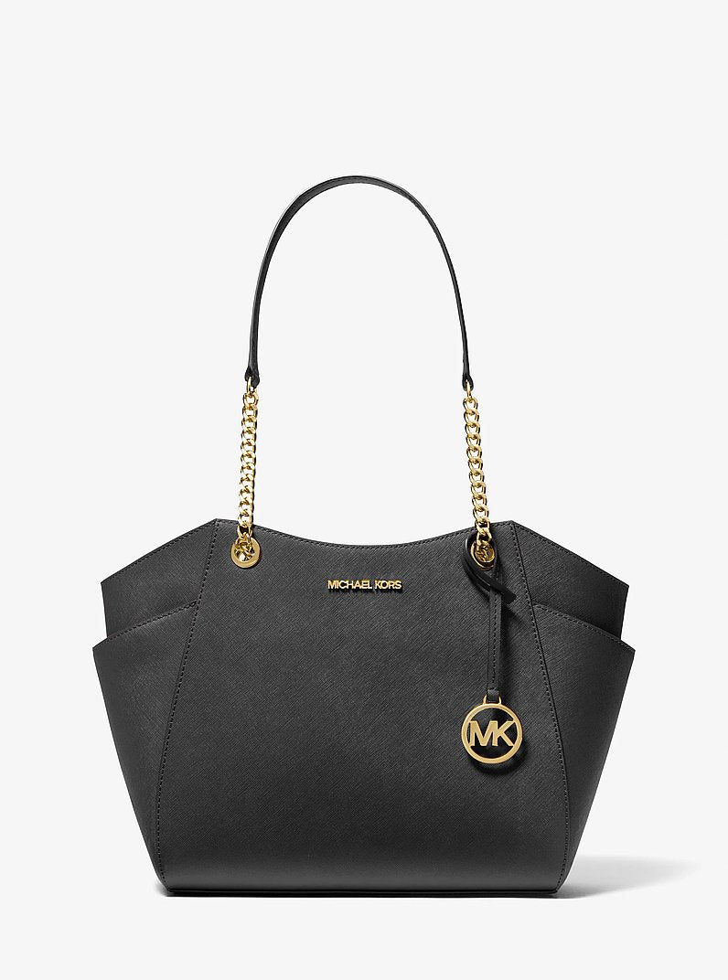 Bolsa Michael Kors Jet Set Large Saffiano Leather Shoulder Bag, Couro Saffiano, cor Preto, vista frontal | Original Exports