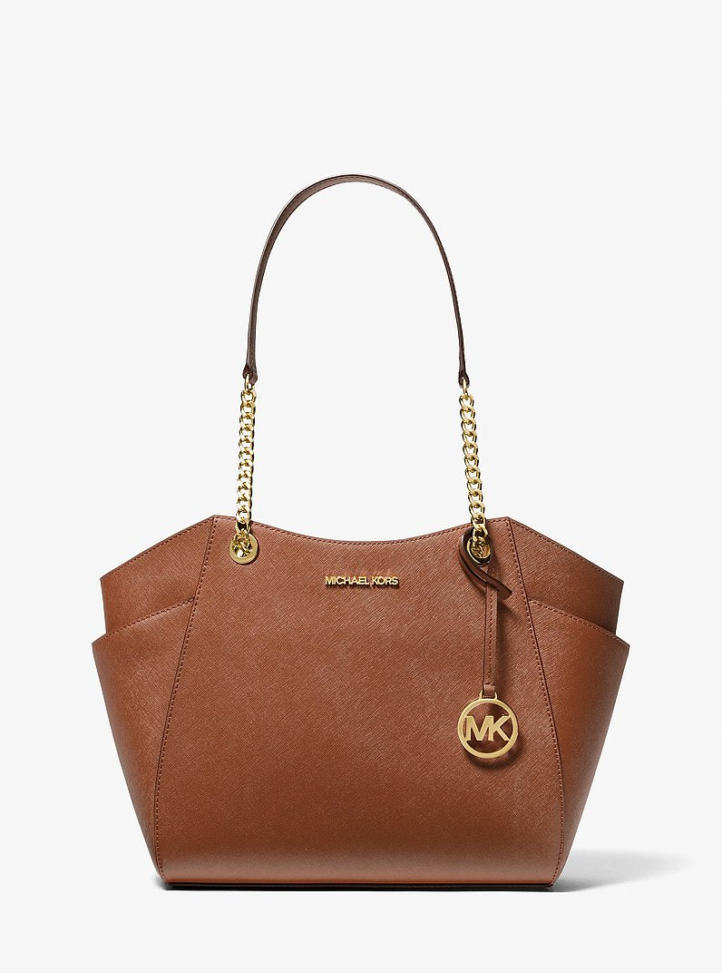 Bolsa Michael Kors Jet Set Large Saffiano Leather Shoulder Bag, Couro Saffiano, cor Luggage (Castanho Claro), vista frontal | Original Exports