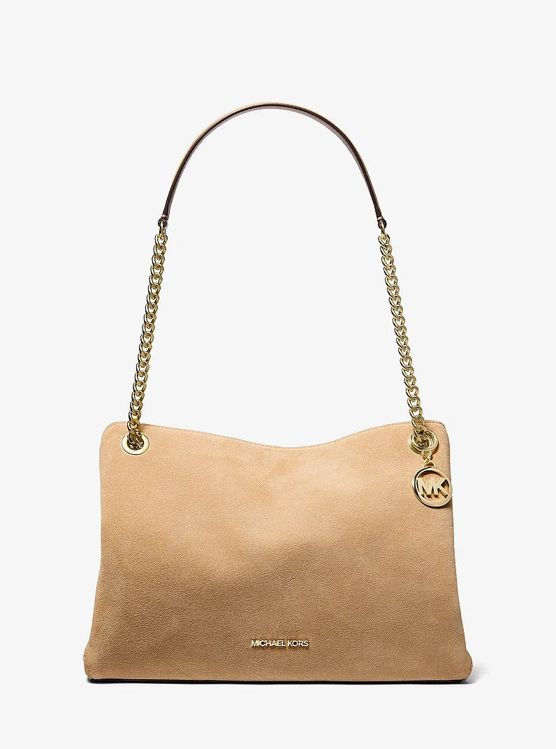 Michael Kors Christina Medium Suede Messenger Bag en Denim — vista frontal | Original Export