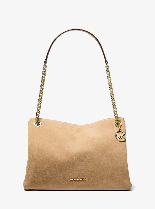 Michael Kors Christina Medium Suede Messenger Bag en Denim — vista frontal | Original Export