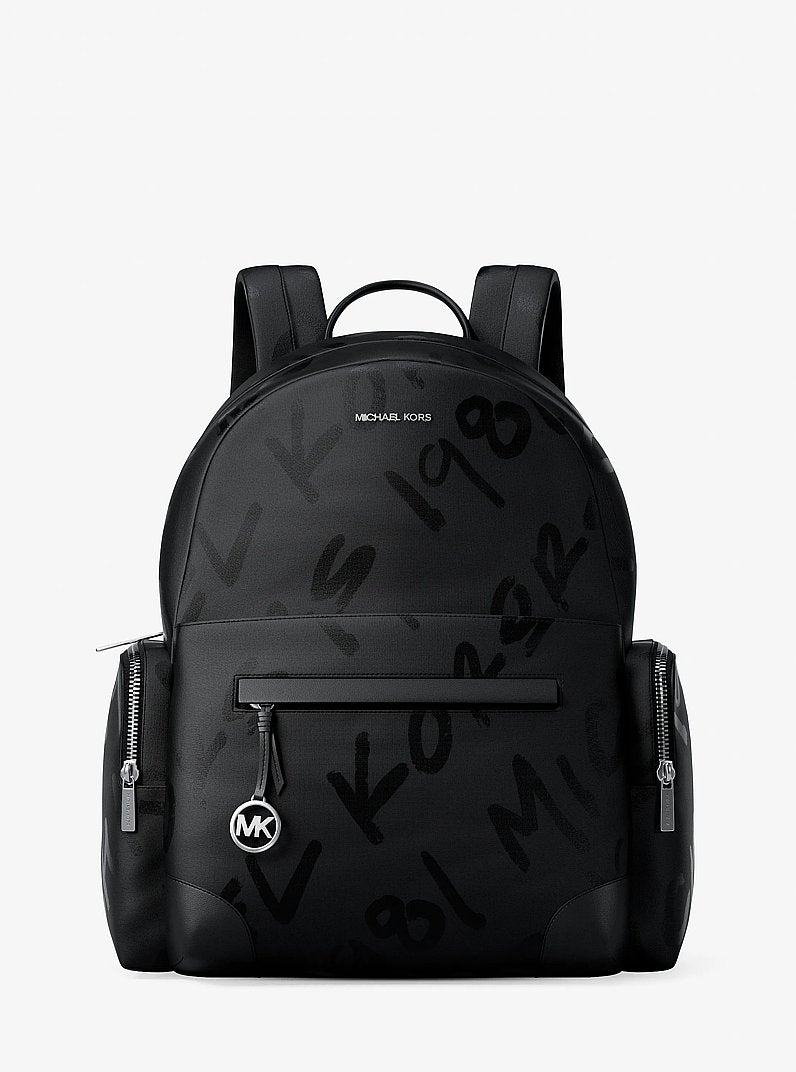 Mochila Michael Kors Prescott Large Printed Nylon Backpack, Nylon, cor Preto, vista frontal | Original Exports