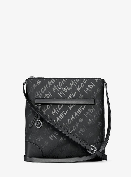 Michael Kors Prescott Small Logo Printed Nylon Crossbody Bag en Black — vista frontal | Original Export