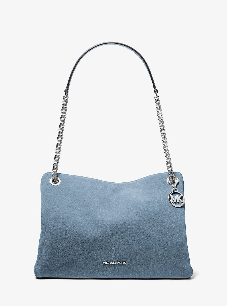 Michael Kors Christina Medium Suede Messenger Bag en Denim — vista frontal | Original Export
