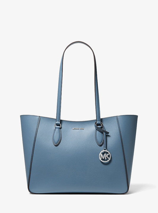Michael Kors Jet Set Travel Large Signature Logo 3-in-1 Tote Bag en Denim — vista frontal | Original Export