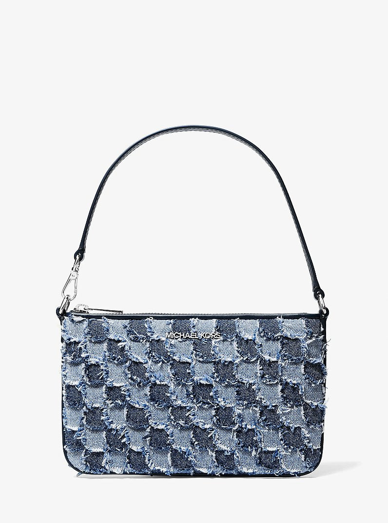 Carteira de Pulso Michael Kors Jet Set Travel Small Patchwork Denim Convertible Wristlet, Jeans, cor Jeans Lavado, vista frontal | Original Exports