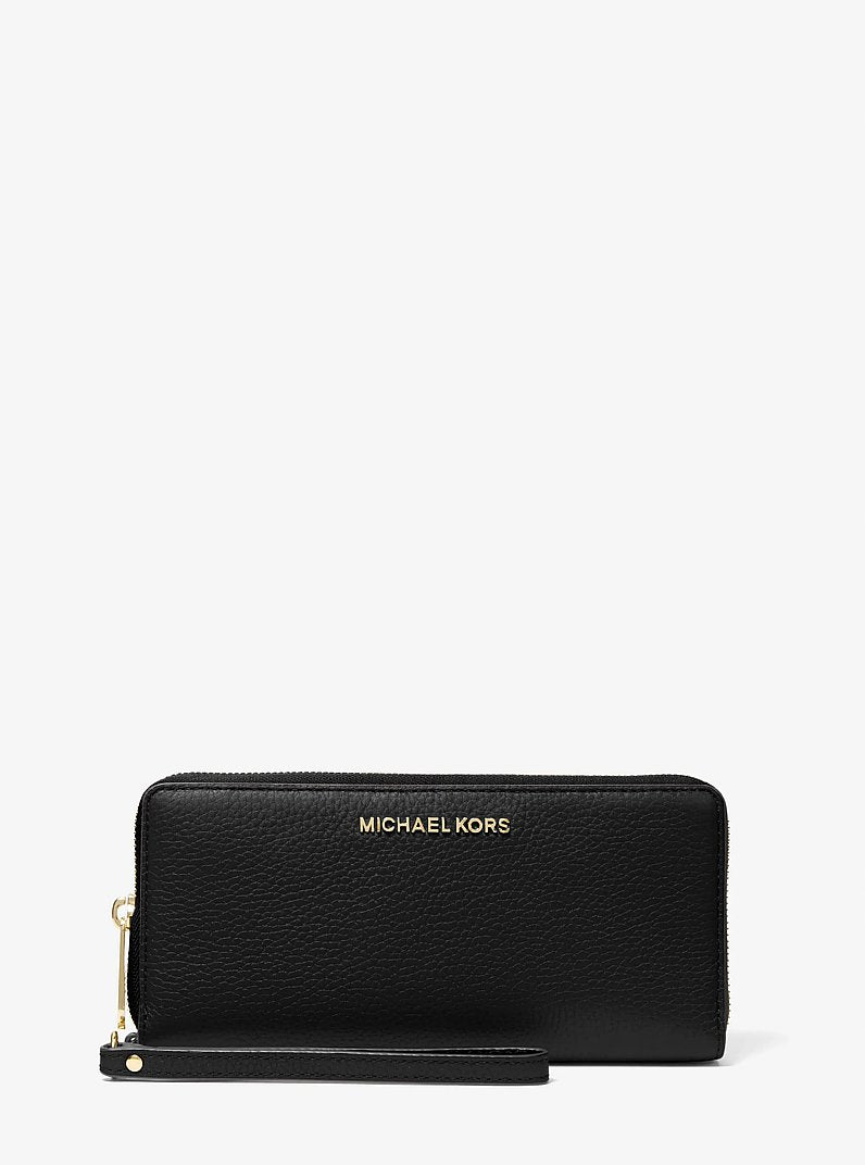 Carteira de Pulso Michael Kors Jet Set Travel Large Pebbled Leather Wristlet, Couro Pebbled, cor Preto, vista frontal | Original Exports