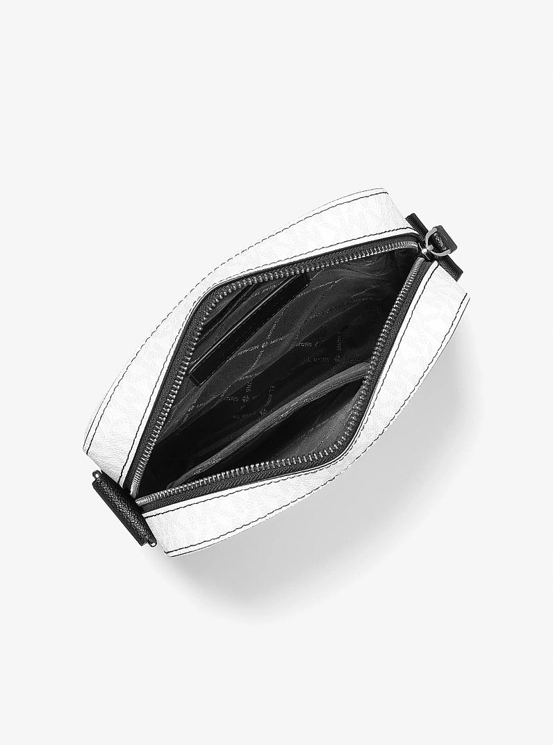 Bolsa Michael Kors Cooper Signature Logo Flight Bag, Lona com Logo Signature, cor Branco Vivo, vista lateral | Original Exports