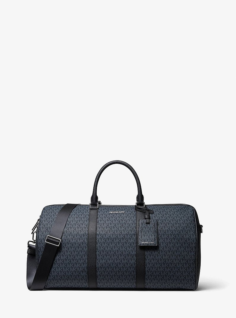 Bolsa Michael Kors Harrison Logo Weekender Bag, Lona com Logo Signature, cor Admiral/Azul Claro, vista frontal | Original Exports