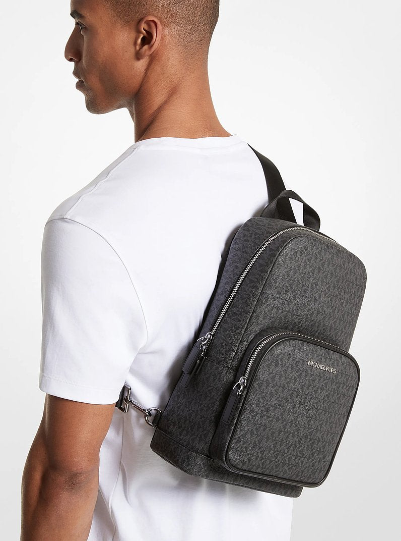 Bolsa Michael Kors Cooper Logo Sling Pack, Lona com Logo Signature, cor Preto, vista interna | Original Exports