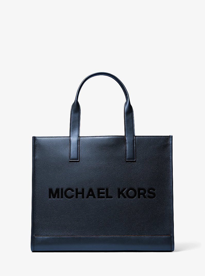 Bolsa Michael Kors Cooper Logo Embossed Pebbled Leather Tote Bag, Couro Pebbled, cor Azul Marinho, vista frontal | Original Exports