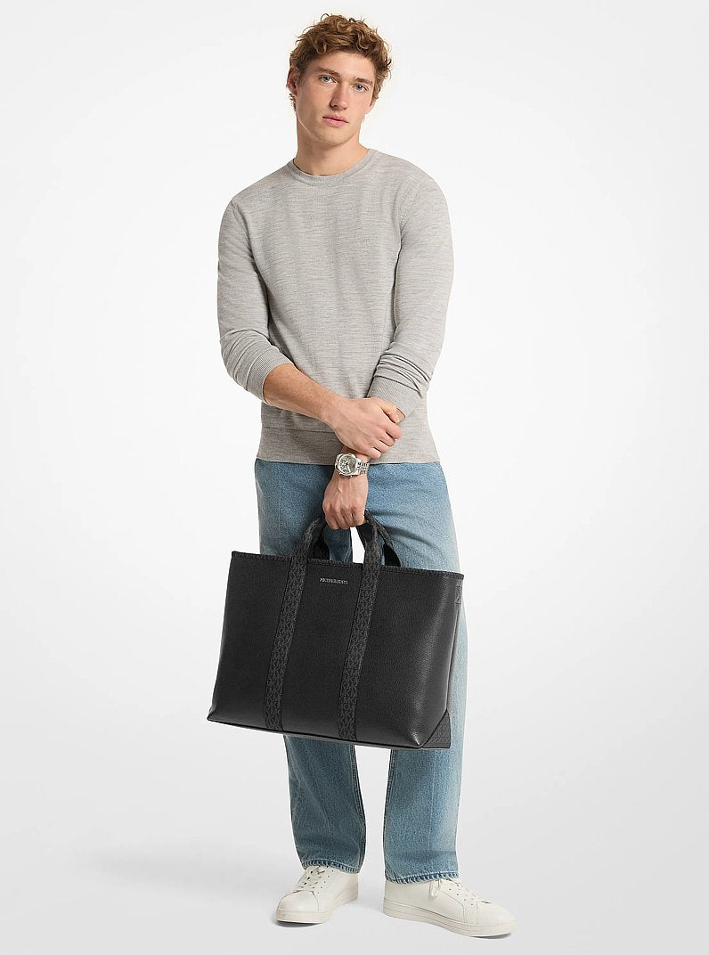 Bolsa Michael Kors Cooper Medium Pebbled Leather and Signature Logo Tote Bag, Couro Pebbled, cor Preto, vista interna | Original Exports