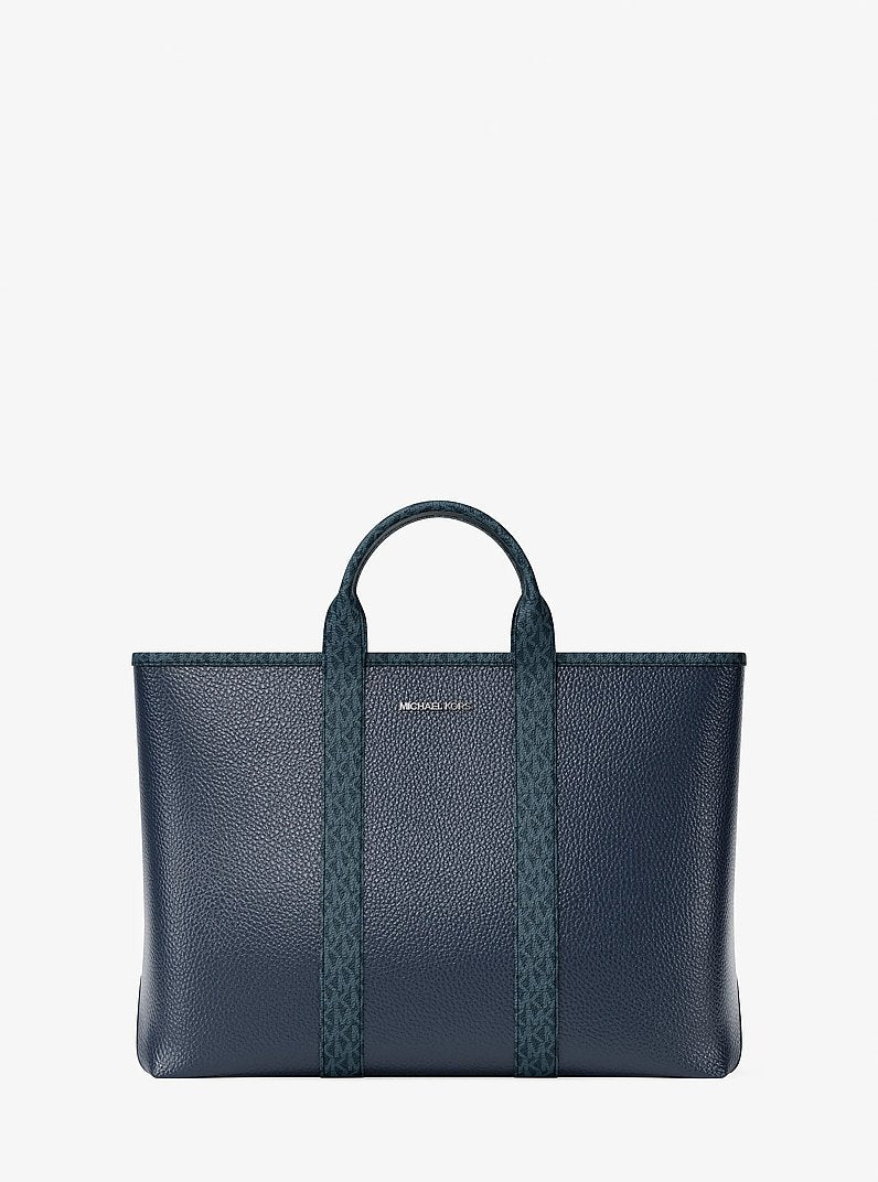 Bolsa Michael Kors Cooper Medium Pebbled Leather and Signature Logo Tote Bag, Couro Pebbled, cor Azul Marinho, vista frontal | Original Exports