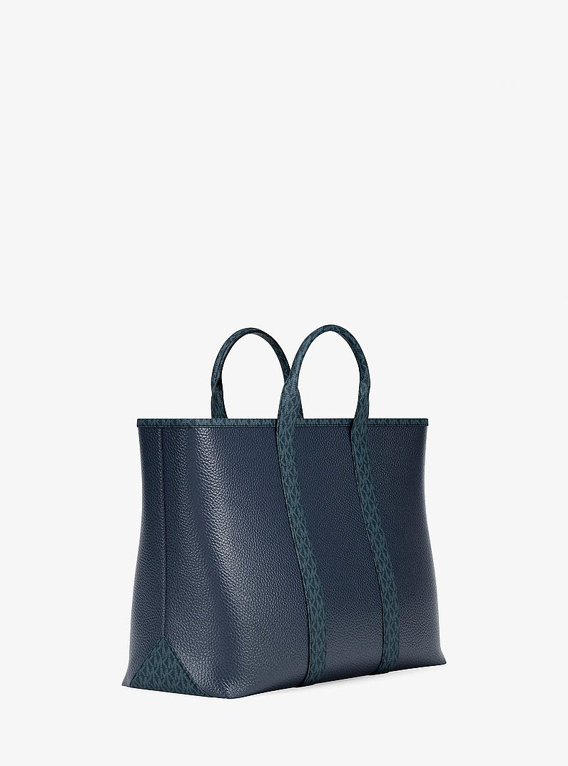 Bolsa Michael Kors Cooper Medium Pebbled Leather and Signature Logo Tote Bag, Couro Pebbled, cor Azul Marinho, detalhe do material | Original Exports