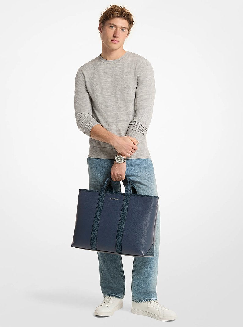 Bolsa Michael Kors Cooper Medium Pebbled Leather and Signature Logo Tote Bag, Couro Pebbled, cor Azul Marinho, vista interna | Original Exports