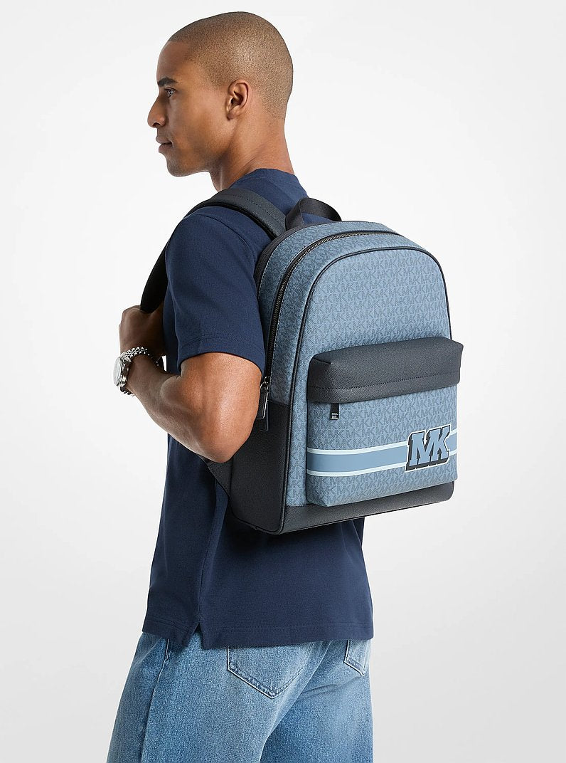 Mochila Michael Kors Pacey Embellished Striped Signature Logo Backpack, Lona com Logo Signature, cor Jeans (Denim), vista interna | Original Exports