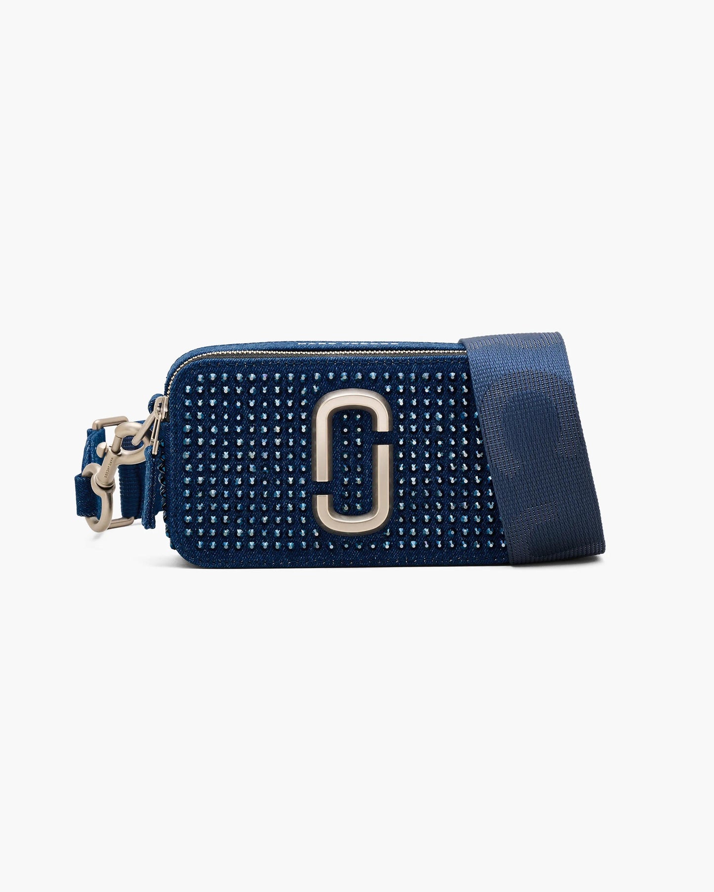 Bolsa Marc Jacobs The Crystal Denim Snapshot, Jeans com aplicação de cristais, cor Jeans Escuro com Cristais, vista frontal | Original Exports