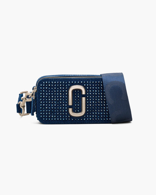 Bolsa Marc Jacobs The Crystal Denim Snapshot, Jeans com aplicação de cristais, cor Jeans Escuro com Cristais, vista frontal | Original Exports
