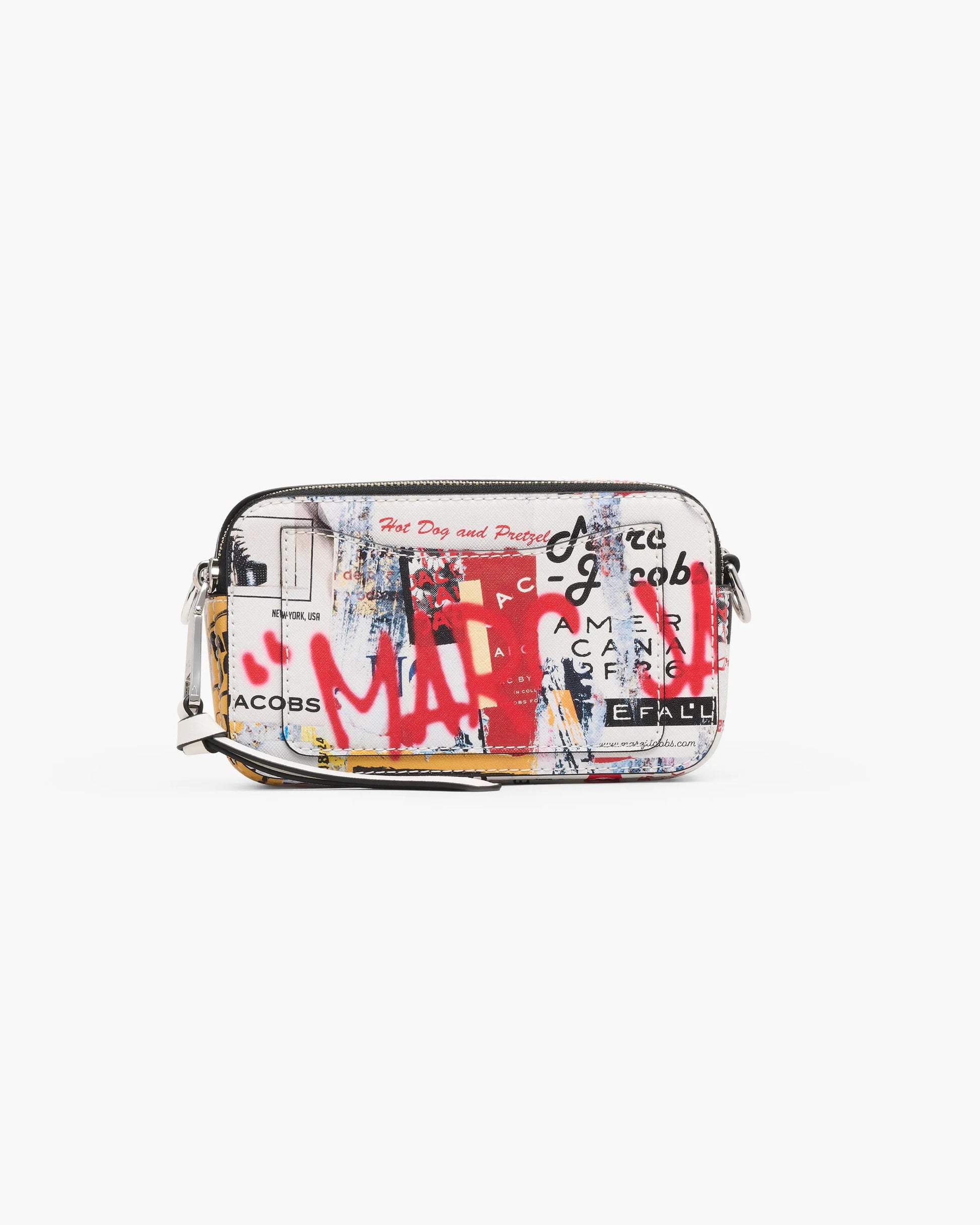 Bolsa Marc Jacobs The Pop Americana Snapshot, Couro Saffiano Legítimo estampado, cor Branco Multicolor, detalhe do material | Original Exports