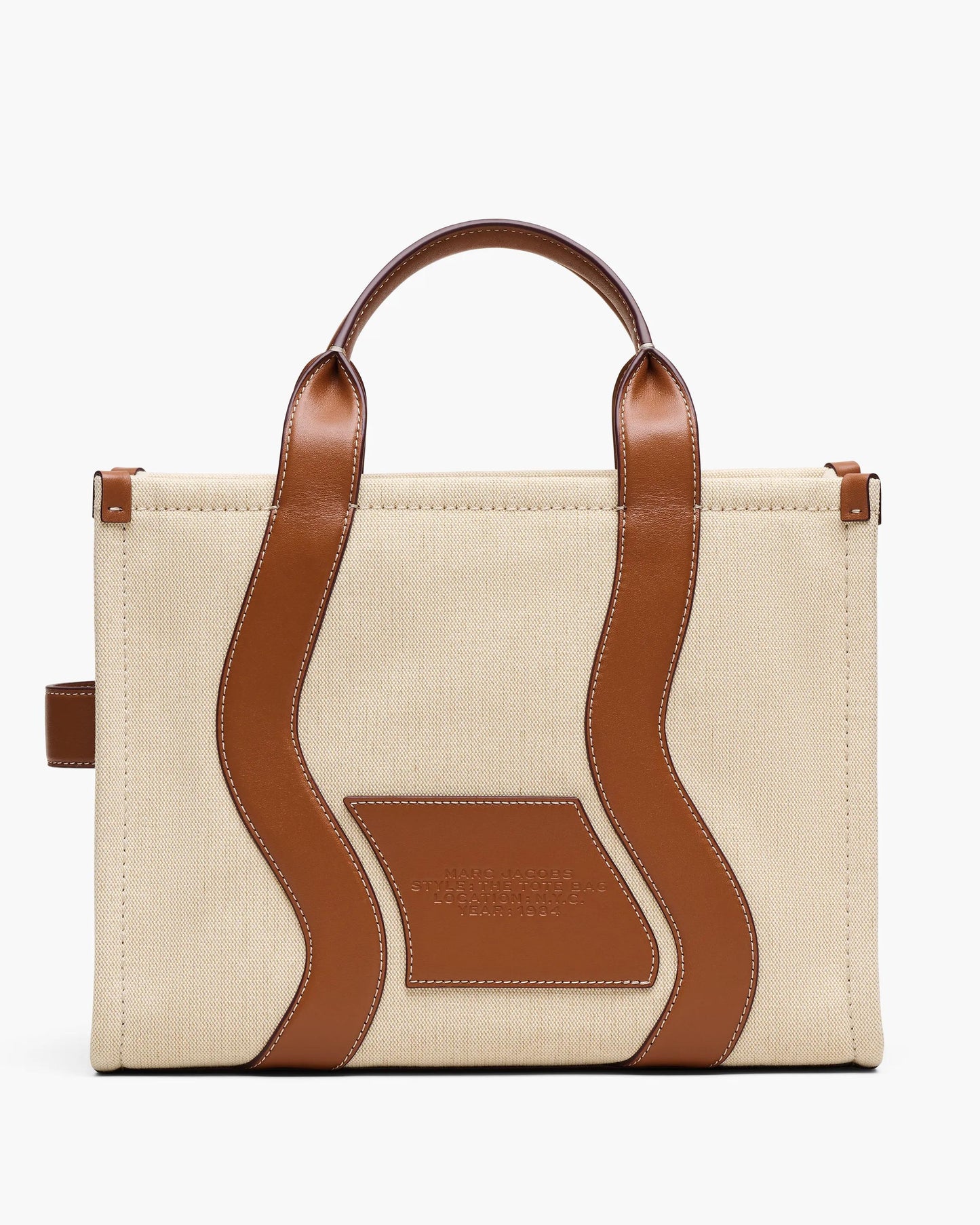 Bolsa Marc Jacobs The Wavy Canvas Medium Tote Bag, Lona de Algodão com acabamento em couro, cor Beige/Óleo de Argan, detalhe do material | Original Exports